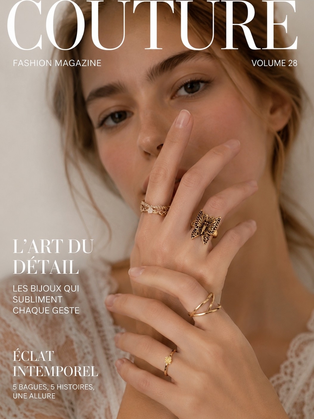 Gold Tone Ring Set – 6 Pieces | Butterfly, Crystal & Minimalist Stack Rings